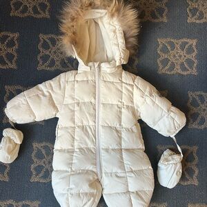 Moncler White Puffer Kids Jacket w/ Fur Trim.